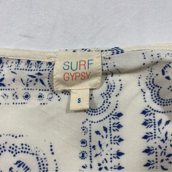 Surf Gypsy Cropped Tie Shirt Flowy Deep V-Neck Tassels 3/4 sleeves Boho Top - Picture 2 of 10